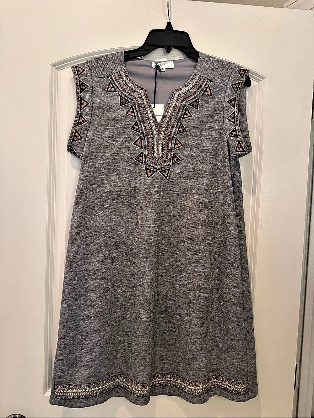 THML Gray Embroidered Sweater Dress Size M NWT